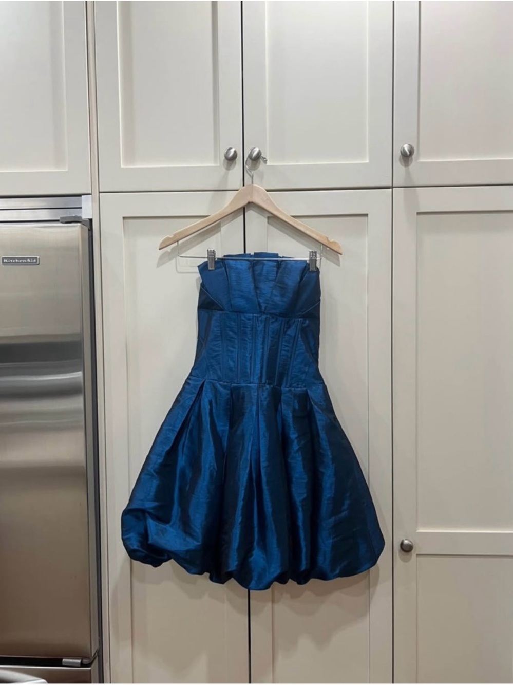 Daisy blue metallic tube top bubble dress